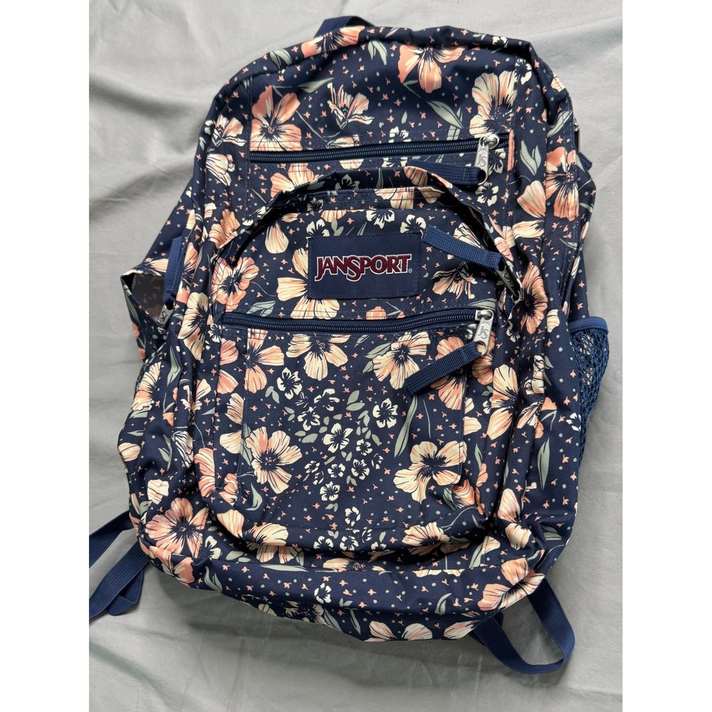 JanSport Big Student Backpack Navy Blue Floral School Travel Bag